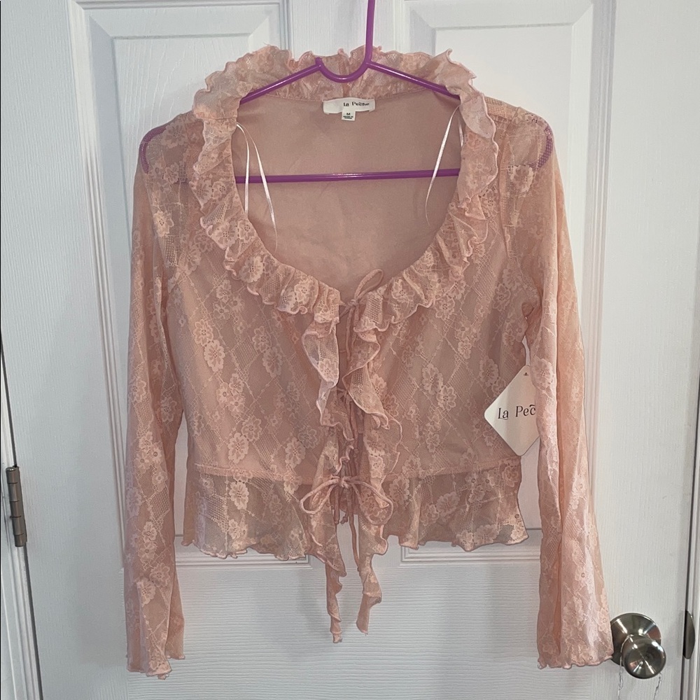 La Peche Blush Lace Ruffle Blouse BNWT